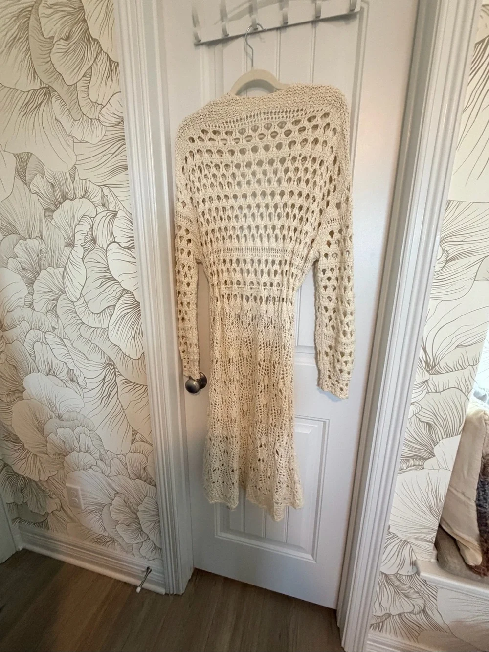 Free People Sweet Talker Crochet Cardigan Cream XS